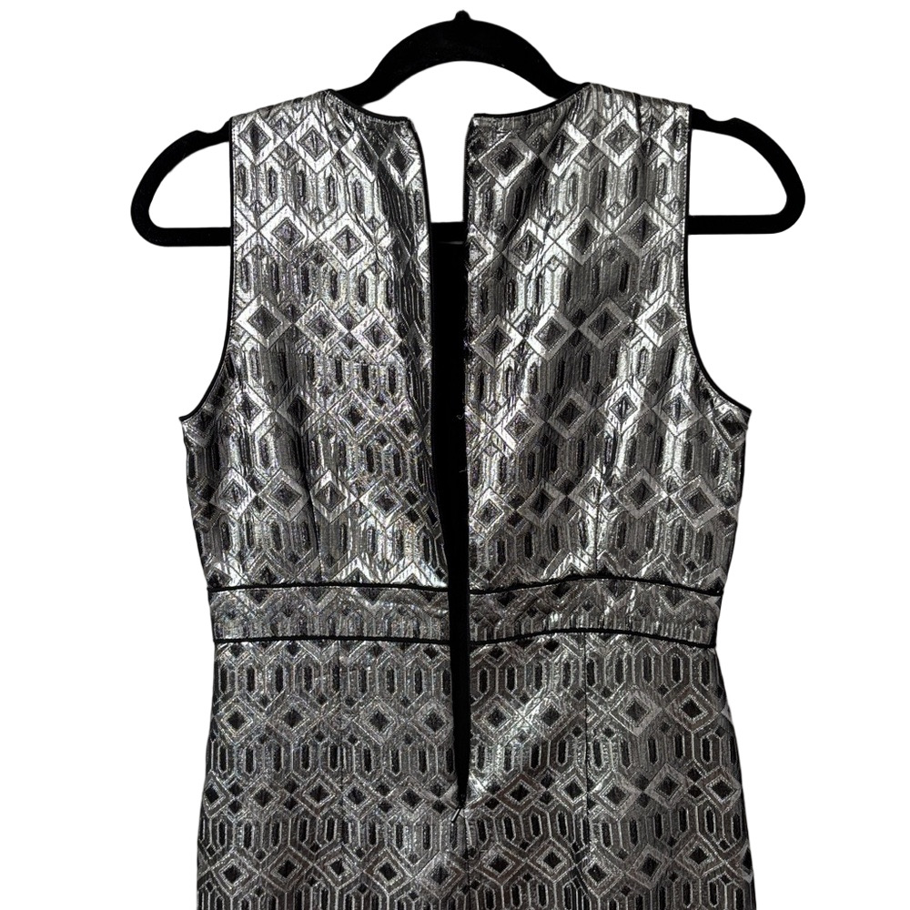 Tory Burch Ryanne Metallic Sheath Dress Size 4 Silver Black Cocktail - Picture 6 of 7